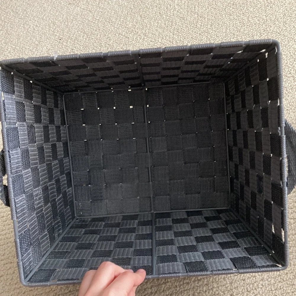 Small Storage Tote Basket Steel Frame Wire Woven Fabric Grey 10” x 12” x 8” NWT